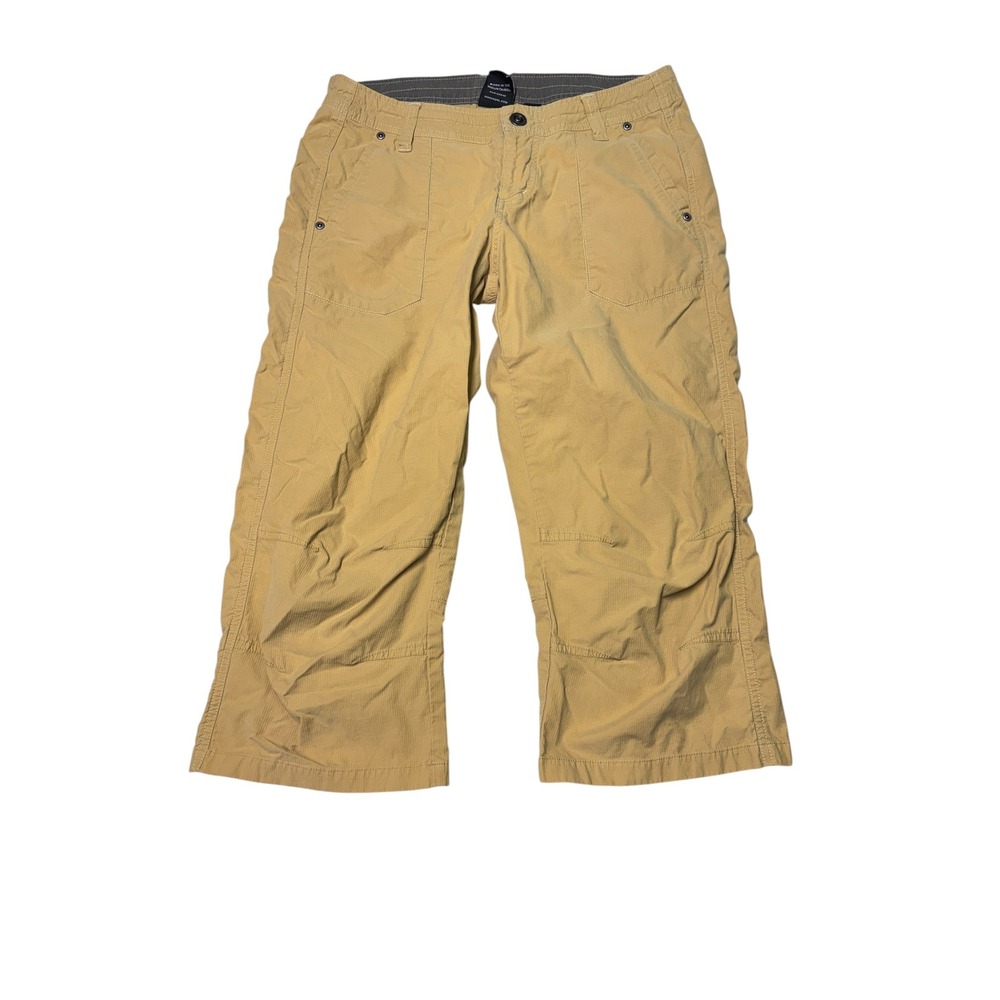 Kuhl Splash Roll Up Capri‎ Pants Womens 8 W30 L20 Tan Hiking Outdoor Embroidered